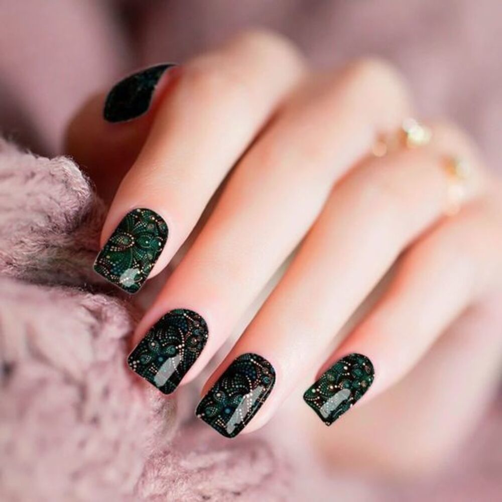 Colour Flash- “Bohemian Nights” bohemian design on lush black base, nail strips